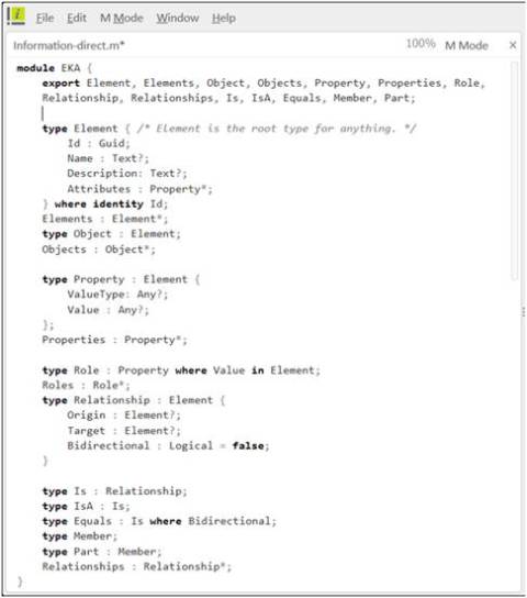 m-eka-initial Initial definition of our language in M